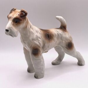 ROYAL CROWN Wire Fox Terrier Dog 7" Hand Painted Porcelain Figurine Vintage 1986